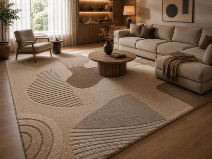 Luxury Modern Abstract Hand-Tufted Wool Rug | Neutral Beige & Taupe Area Rug for Living Room