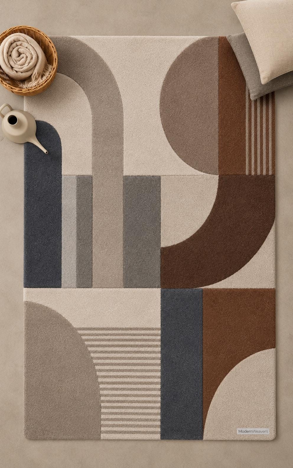 Hand-Tufted Wool Arch Stripe Rug | Bauhaus Mid-Century Modern Abstract Carpet