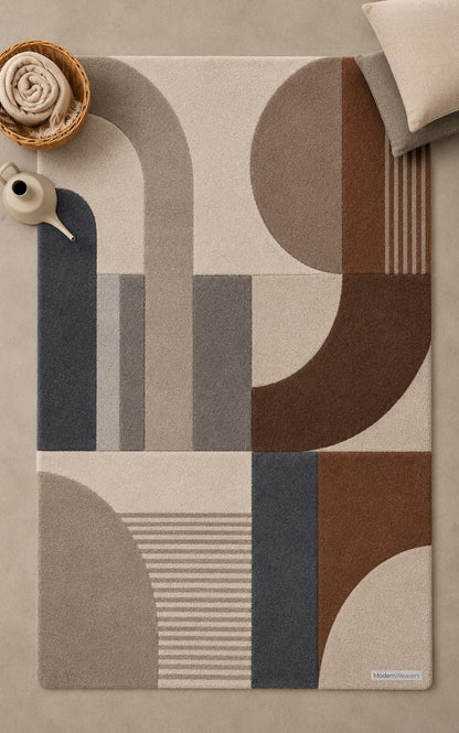 Hand-Tufted Wool Arch Stripe Rug | Bauhaus Mid-Century Modern Abstract Carpet