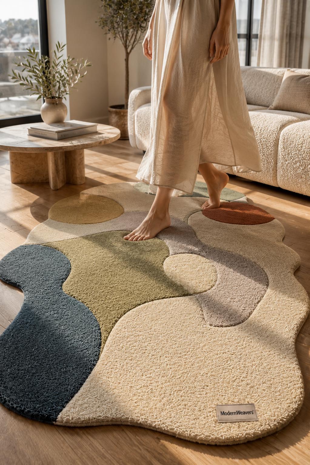 Hand-Tufted Pebble Rug | Organic Wavy Shape Carpet, Wabi Sabi Decor