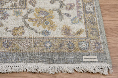 8x10 Hand-Knotted Wool Rug | Muted Oushak Style Silver Gray Cream Carpet