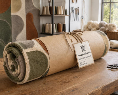 Mid-Century Modern Geometric Area Rug | Hand-Tufted Abstract Arch Design, Earth Tones Carpet