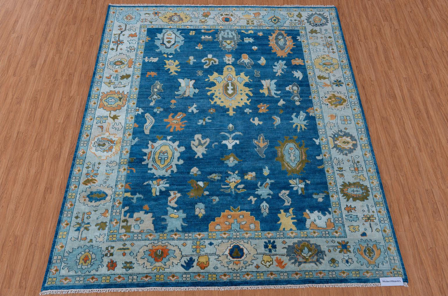 Hand-Knotted Oushak Wool Rug | Traditional Geometric Floral Medallion Carpet