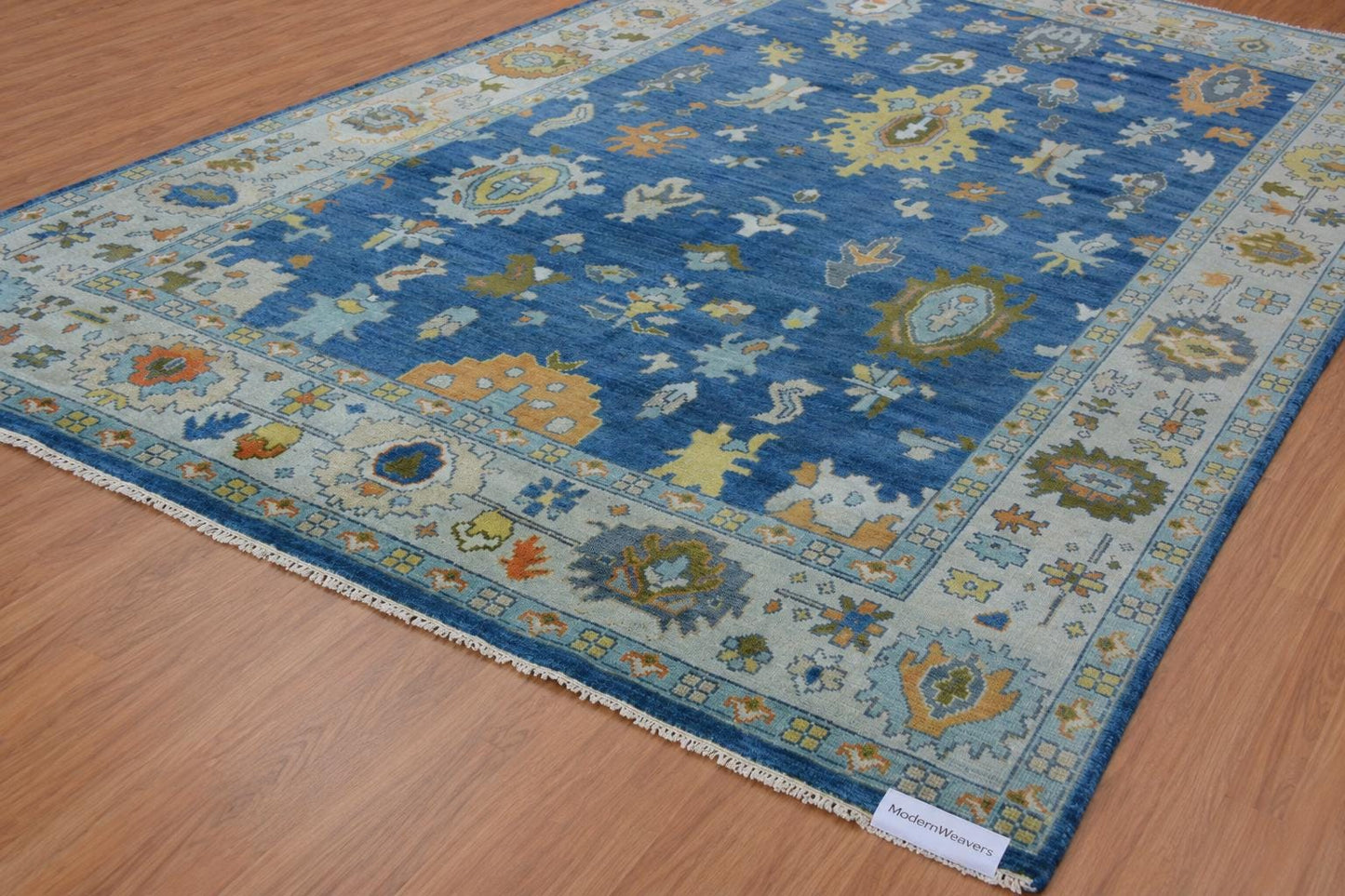 Hand-Knotted Oushak Wool Rug | Traditional Geometric Floral Medallion Carpet