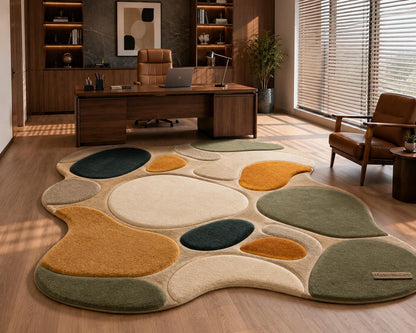 Abstract Pebble Hand Tufted Rug | Organic 3D Stone Pattern Area Rug | Boho Earth Tone Carpet | Playful Minimalist Modern Floor Art