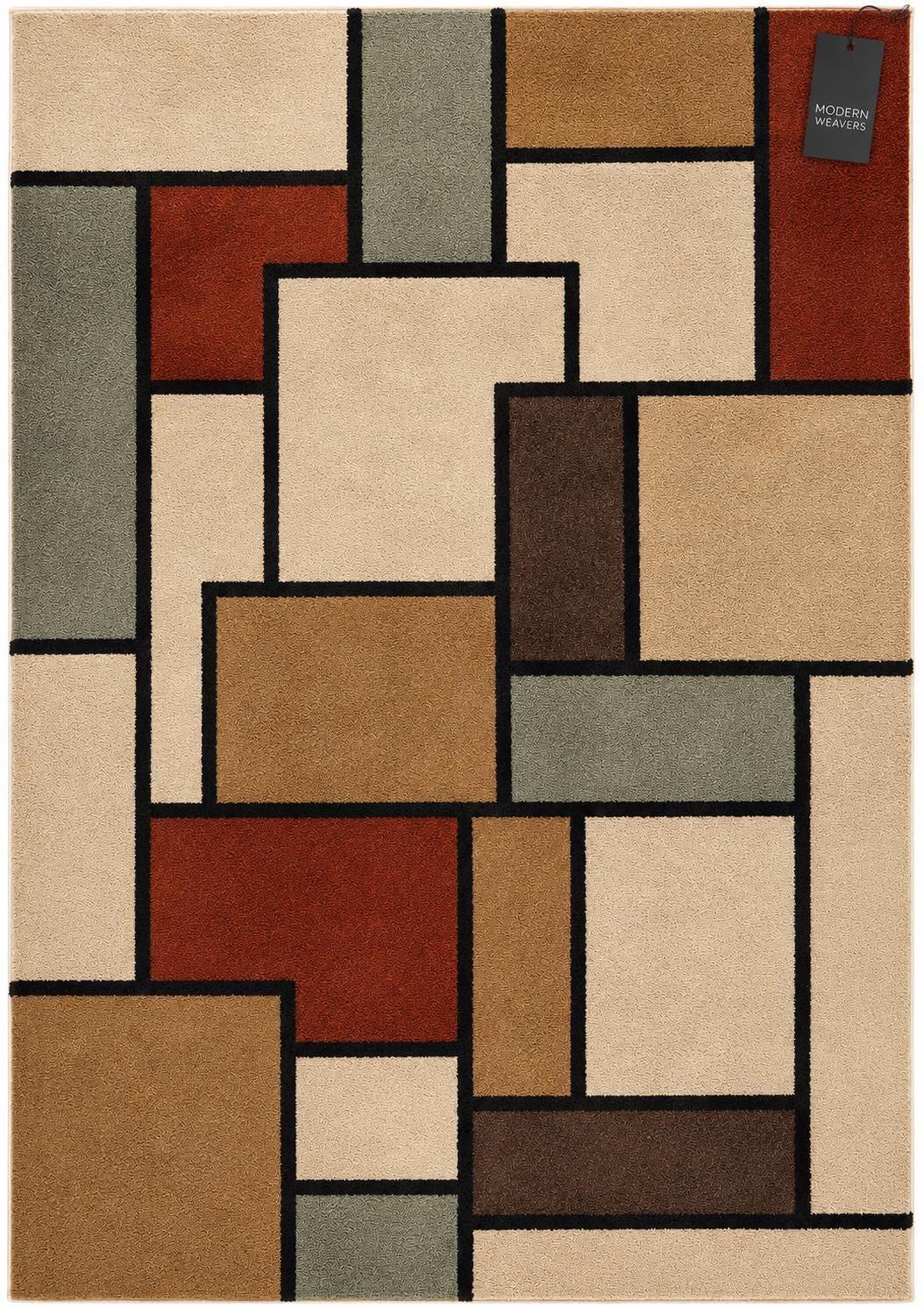 Hand-Tufted Geometric Area Rug | Mid-Century Modern Abstract Block Design | Earthy Contemporary Handcrafted Carpet by ModernWeavers