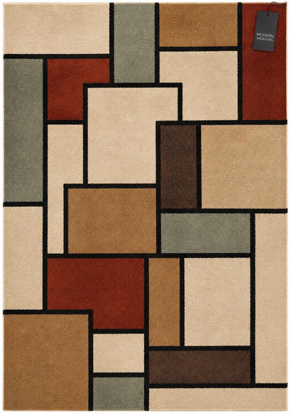 Hand-Tufted Geometric Area Rug | Mid-Century Modern Abstract Block Design | Earthy Contemporary Handcrafted Carpet by ModernWeavers