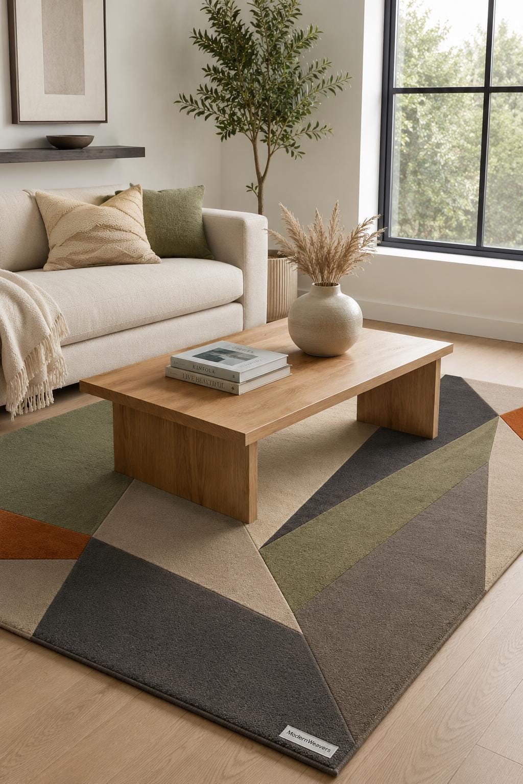 Modern Abstract Geometric Rug | Hand-Tufted Statement Area Carpet | Contemporary Architectural Art Rug for Living & Bed Room or Office.