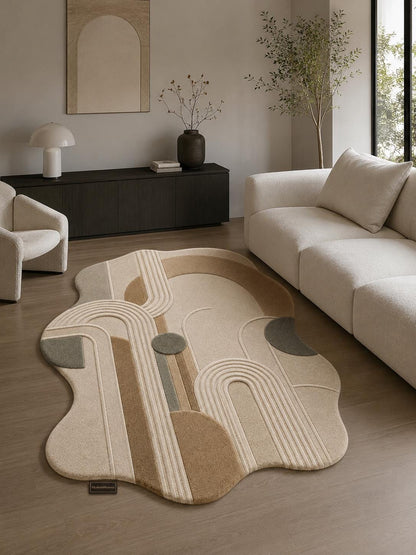 Modern Abstract Hand Tufted Rug | Neutral Geometric Arch Area Rug | Boho Earth Tone 3D Textured Carpet | Wavy Minimalist Room Decor
