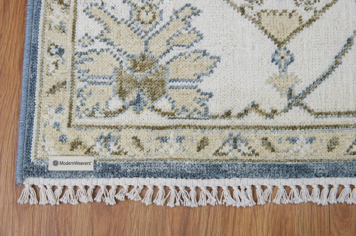 Hand-Knotted Oushak Style Wool Rug | Blue Ivory Geometric Medallion Carpet 8x10