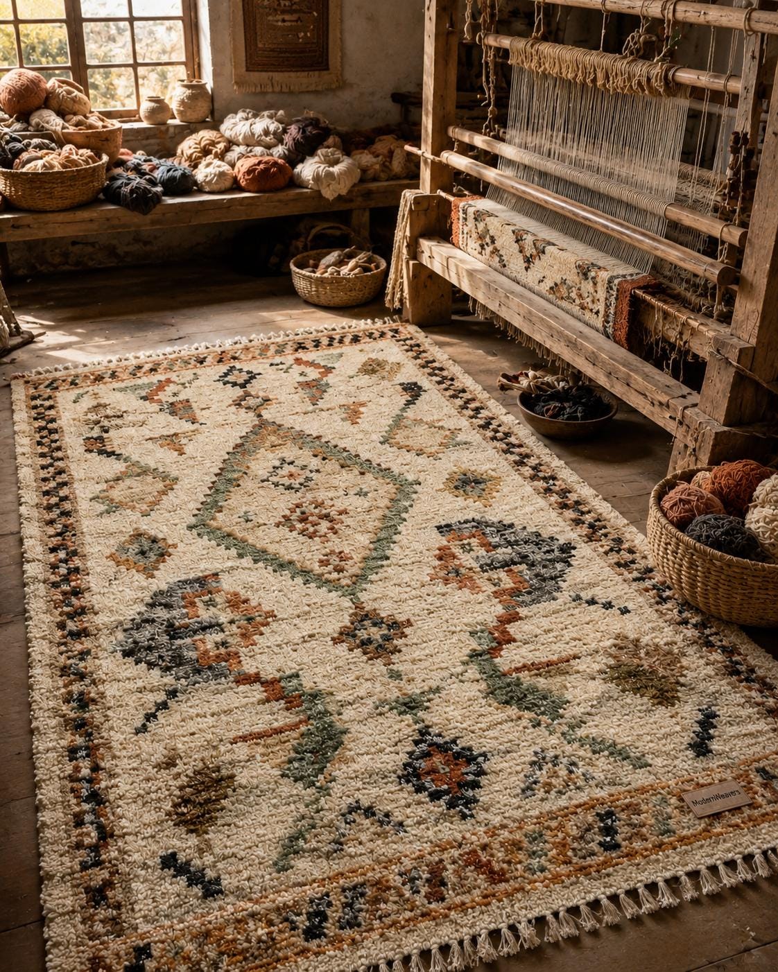 Hand-Knotted Moroccan Rug | Geometric Tribal Berber Shag Area Rug