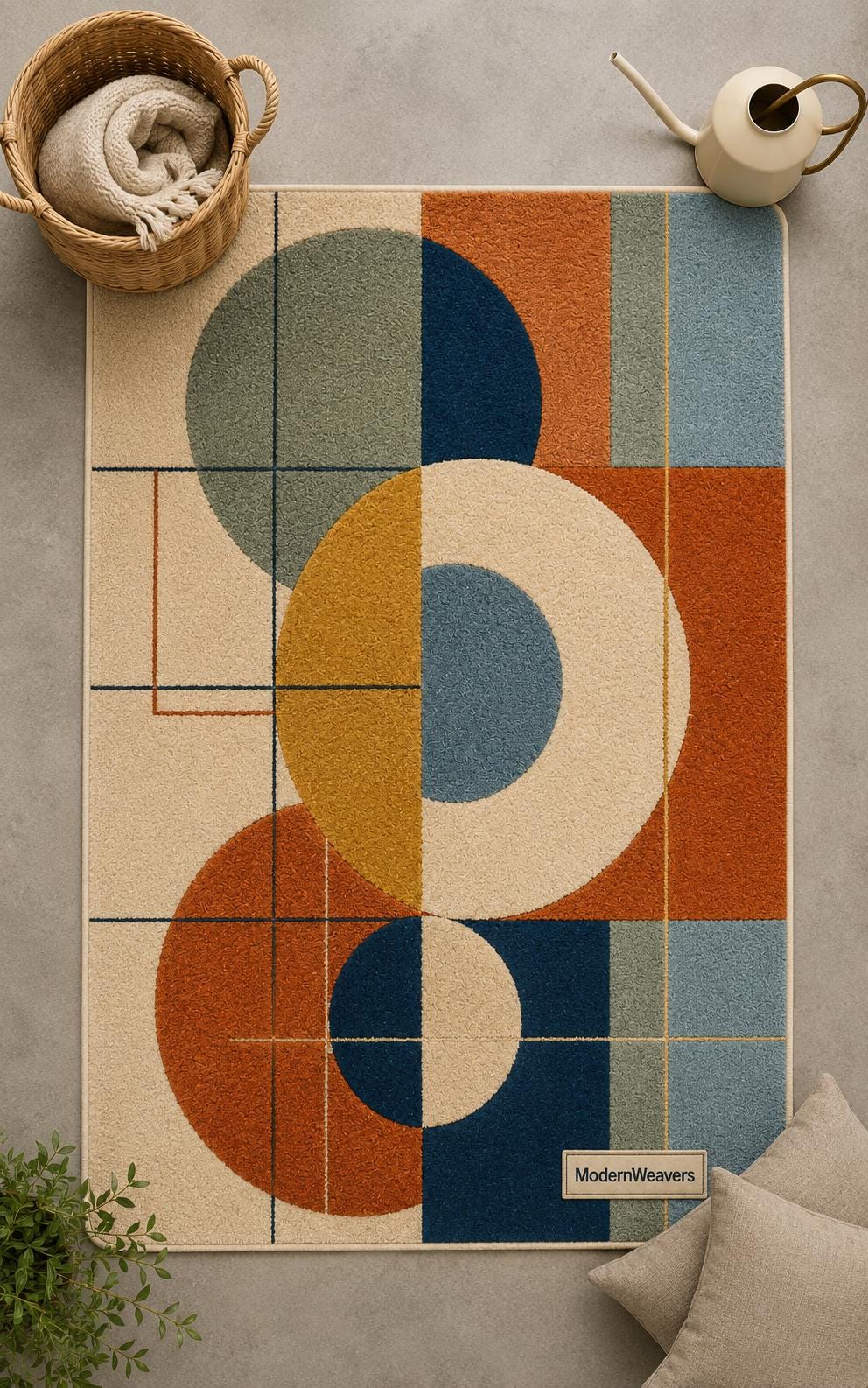 Abstract Geometric Hand-Tufted Wool Rug | Mid-Century Modern Living Room Decor