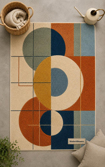 Abstract Geometric Hand-Tufted Wool Rug | Mid-Century Modern Living Room Decor
