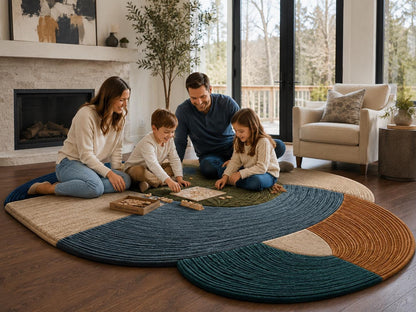 Hand Tufted Botanical Leaf Rug | Earth Tone Mid Century Modern Wavy Carpet