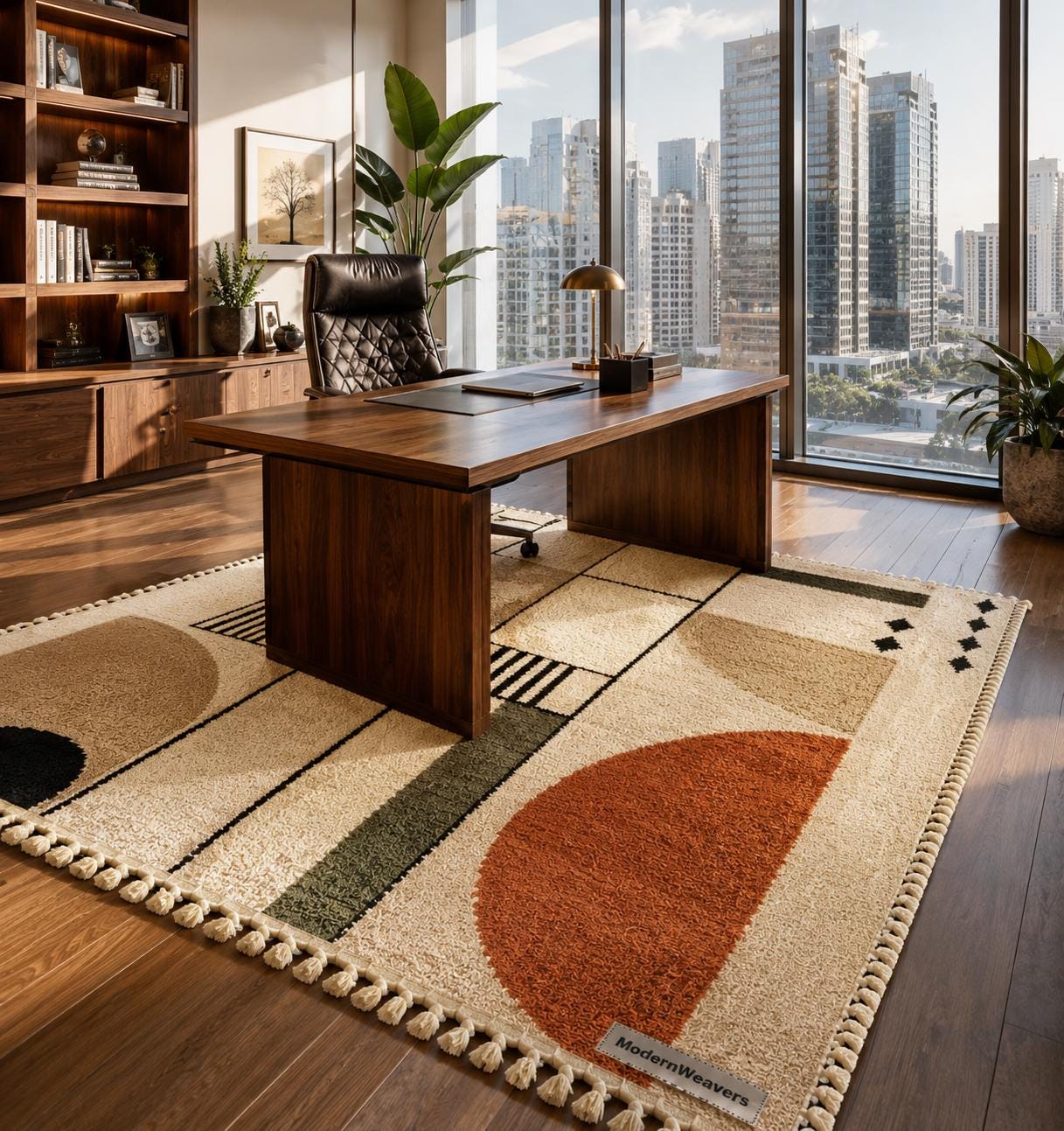 Bauhaus Geometric Moroccan Rug | Terracotta Sage Wool Carpet | Mid Century Modern Area Rug
