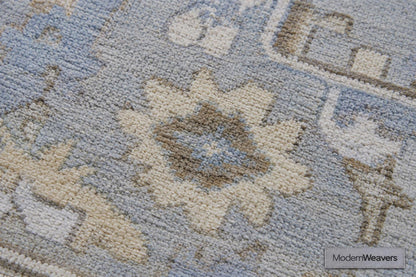 9x12 Hand Knotted Wool Area Rug | Pastel Blue, Lavender & Tan Oushak Design | Large Bedroom or Dining Room Carpet