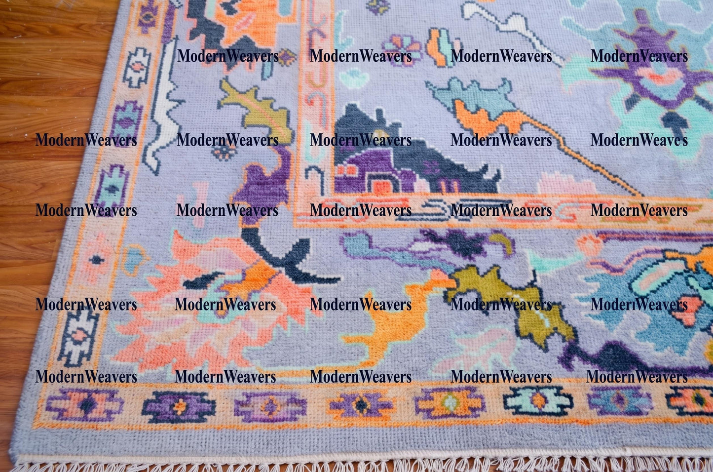 Hand-Knotted Oushak Rug 8x10, Pastel Lavender Blue Turkish Wool Carpet