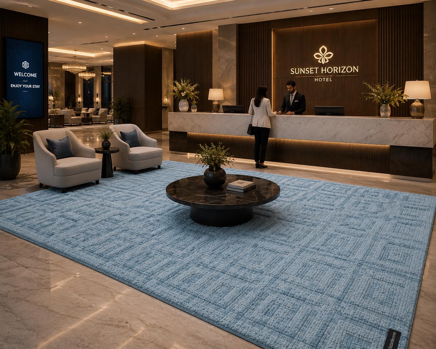Cozy Pastel Blue Textured Hand-Tufted Rug | Minimalist Geometric Study Room Area Rug