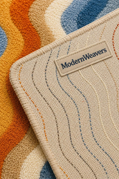 MidCentury Modern Retro Wavy Rug | Hand-Tufted Abstract Area Carpet | Contemporary Fluid Groovy Design Rug for Living Room, Bedroom & Studio