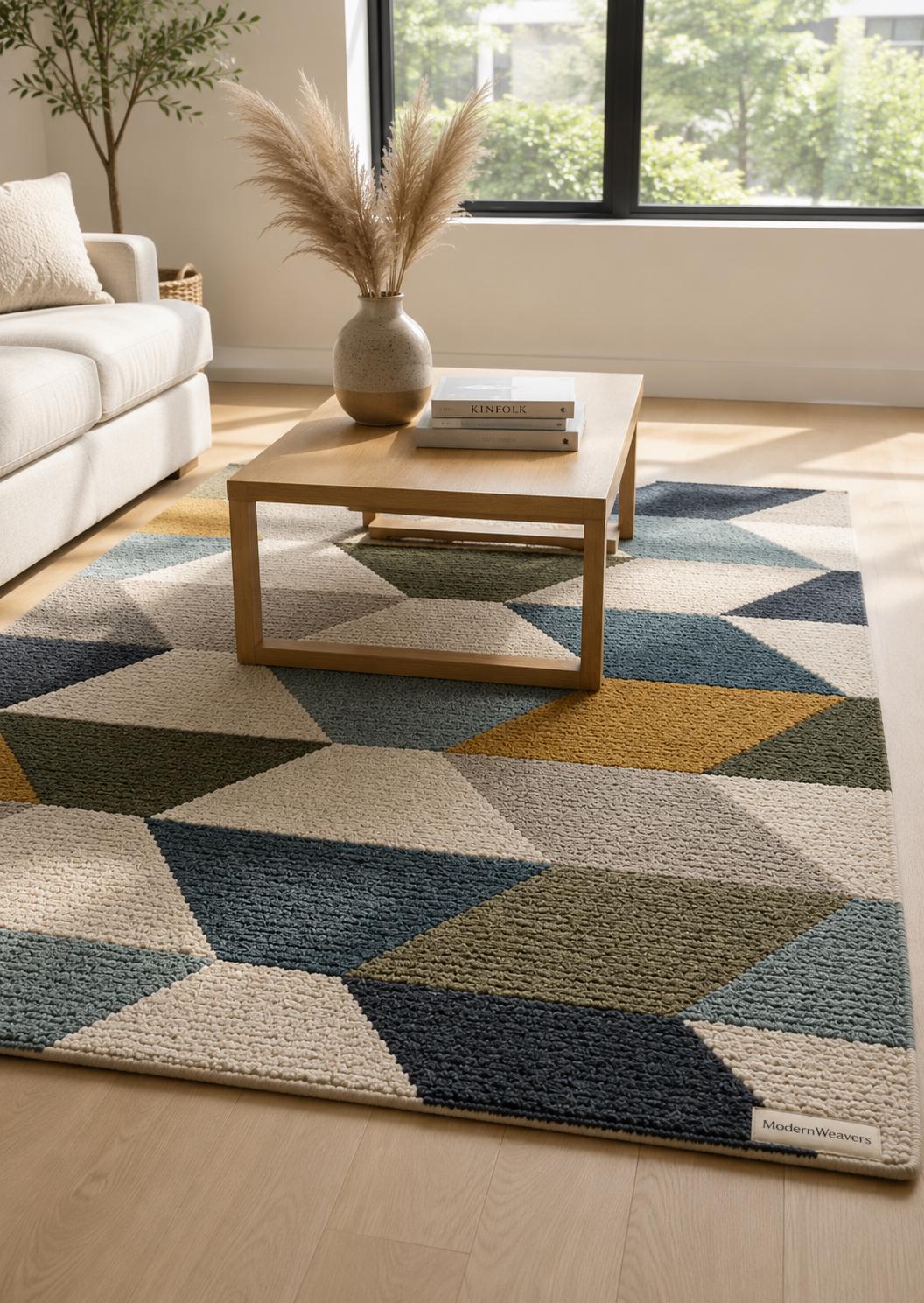 Hand-Tufted Geometric Area Rug | Mid-Century Modern Interlocking Pattern | Textured 3D Handcrafted Carpet by ModernWeavers