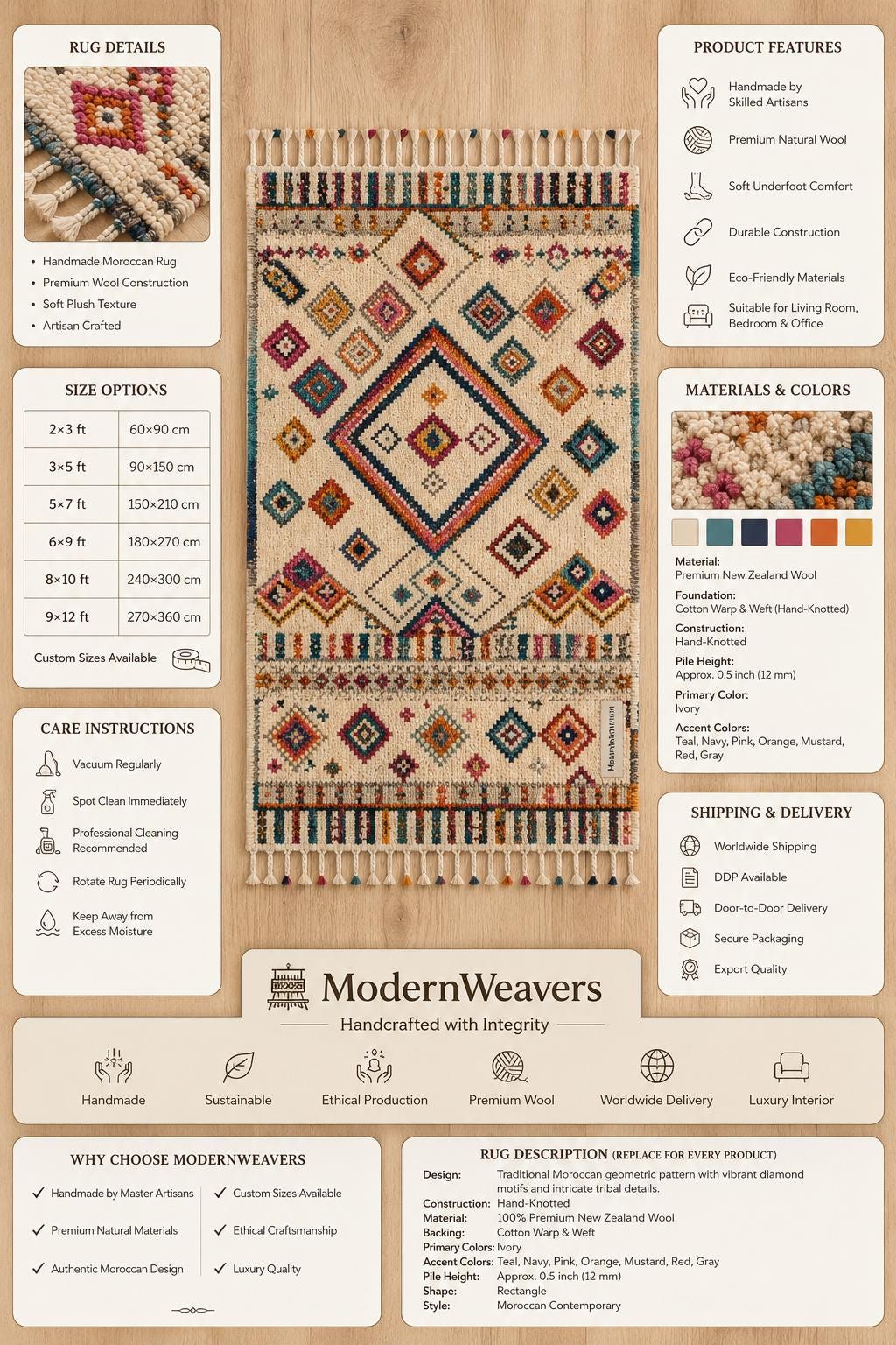 Hand Knotted Moroccan Berber Rug | Colorful Diamond Tribal Wool Carpet | Boho Chic Fringe Rug