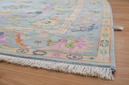 Stunning Light Blue & Vibrant Multicolor Hand-Knotted Rug | Boho Chic Geometric Floral Area Rug | Transitional Modern Oushak Style Carpet