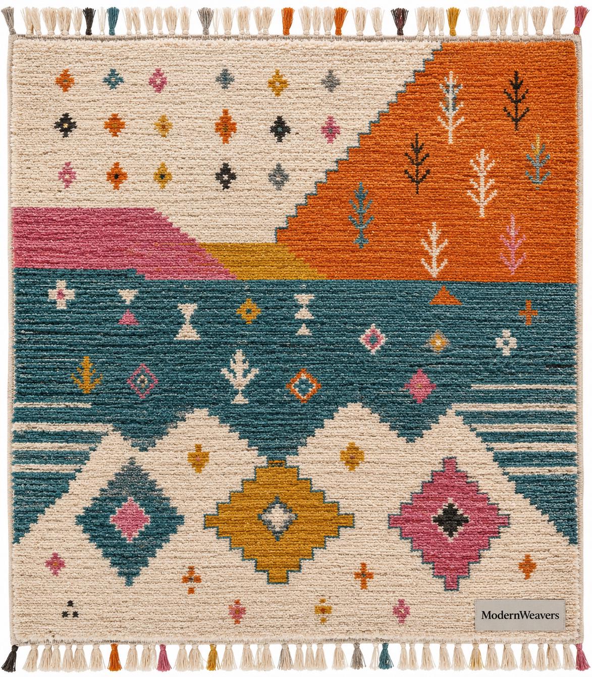 Abstract Landscape Moroccan Rug | Hand-Knotted Wool Area Rug, Boho Geometric Tapestry