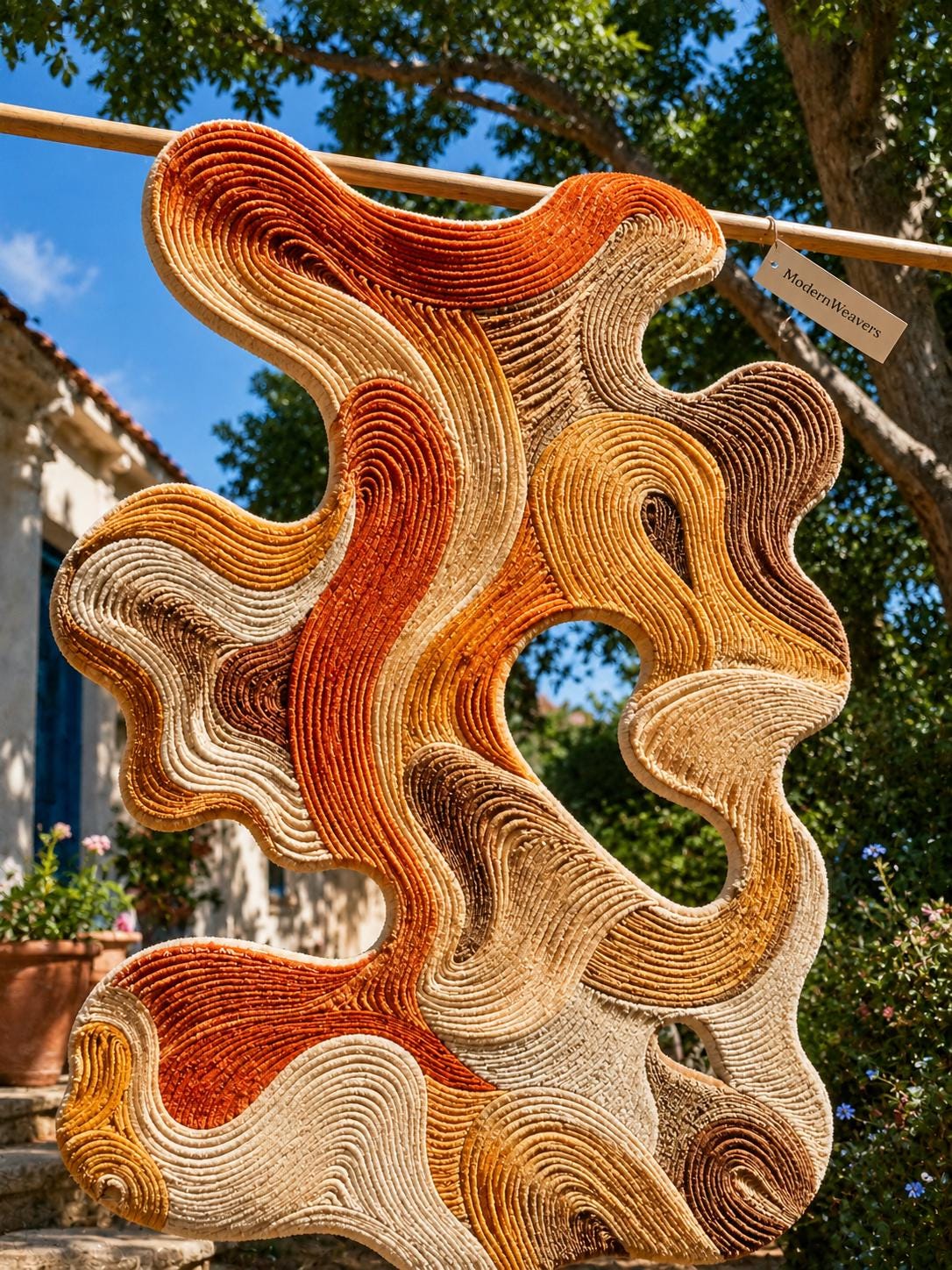 Abstract Swirl Hand Tufted Rug | Organic Wavy Textural Carpet | Modern Burnt Orange & Neutral Area Rug | Sculptural Biophilic Floor Art