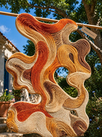 Abstract Swirl Hand Tufted Rug | Organic Wavy Textural Carpet | Modern Burnt Orange & Neutral Area Rug | Sculptural Biophilic Floor Art