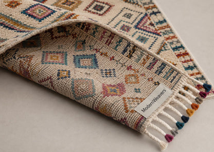 Hand Knotted Moroccan Berber Rug | Colorful Diamond Tribal Wool Carpet | Boho Chic Fringe Rug
