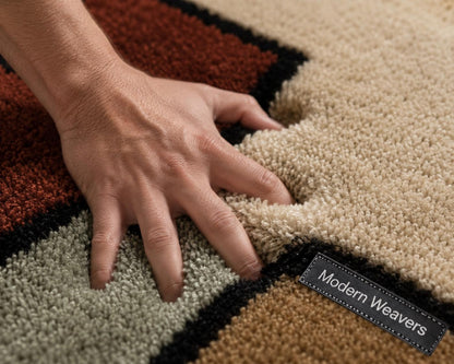 Hand-Tufted Geometric Area Rug | Mid-Century Modern Abstract Block Design | Earthy Contemporary Handcrafted Carpet by ModernWeavers