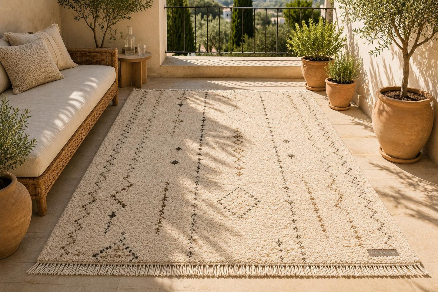 Hand-Knotted Moroccan Rug | Cream Brown Beni Ourain Style Tribal Diamond Wool Area Rug