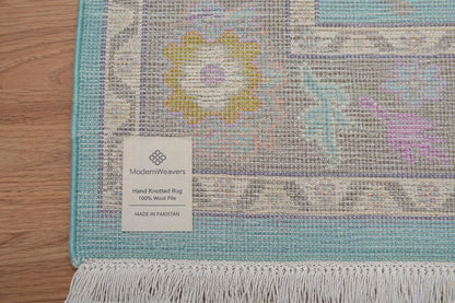 Hand Knotted Wool Oushak Rug | Pastel Floral Turkish Style Area Rug