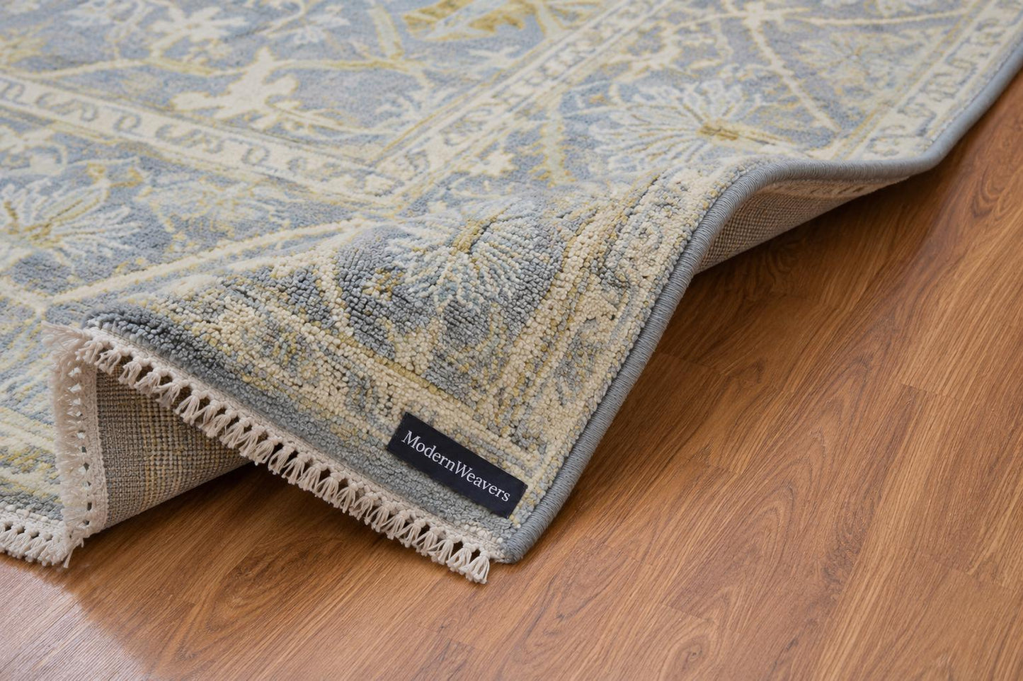 Hand Knotted Wool Area Rug | Muted Blue Beige Gold Oushak Style Traditional 8x10