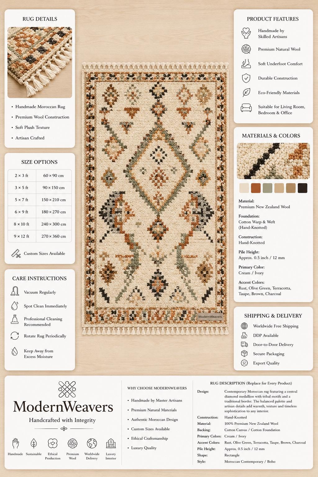 Hand-Knotted Moroccan Rug | Geometric Tribal Berber Shag Area Rug