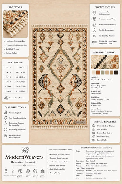 Hand-Knotted Moroccan Rug | Geometric Tribal Berber Shag Area Rug
