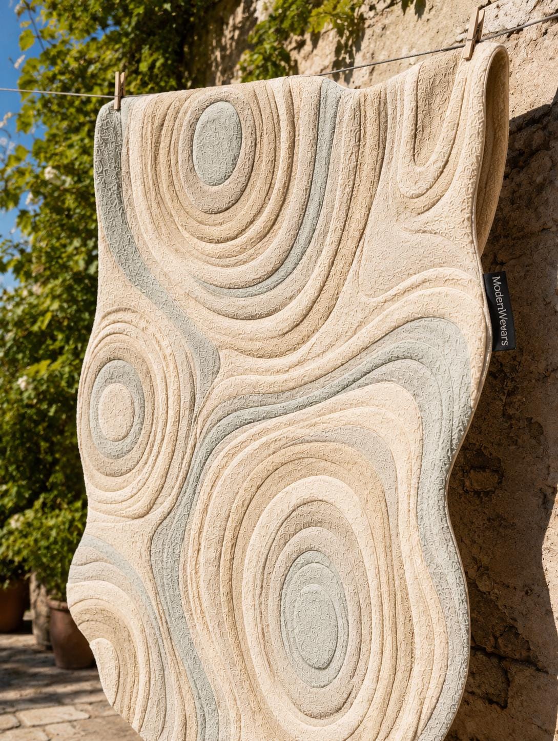 Organic Shape Hand Tufted Rug | Zen Ripples Topographic Design | Neutral Minimalist Carved Carpet | Soft Earth Tone Abstract Area Rug