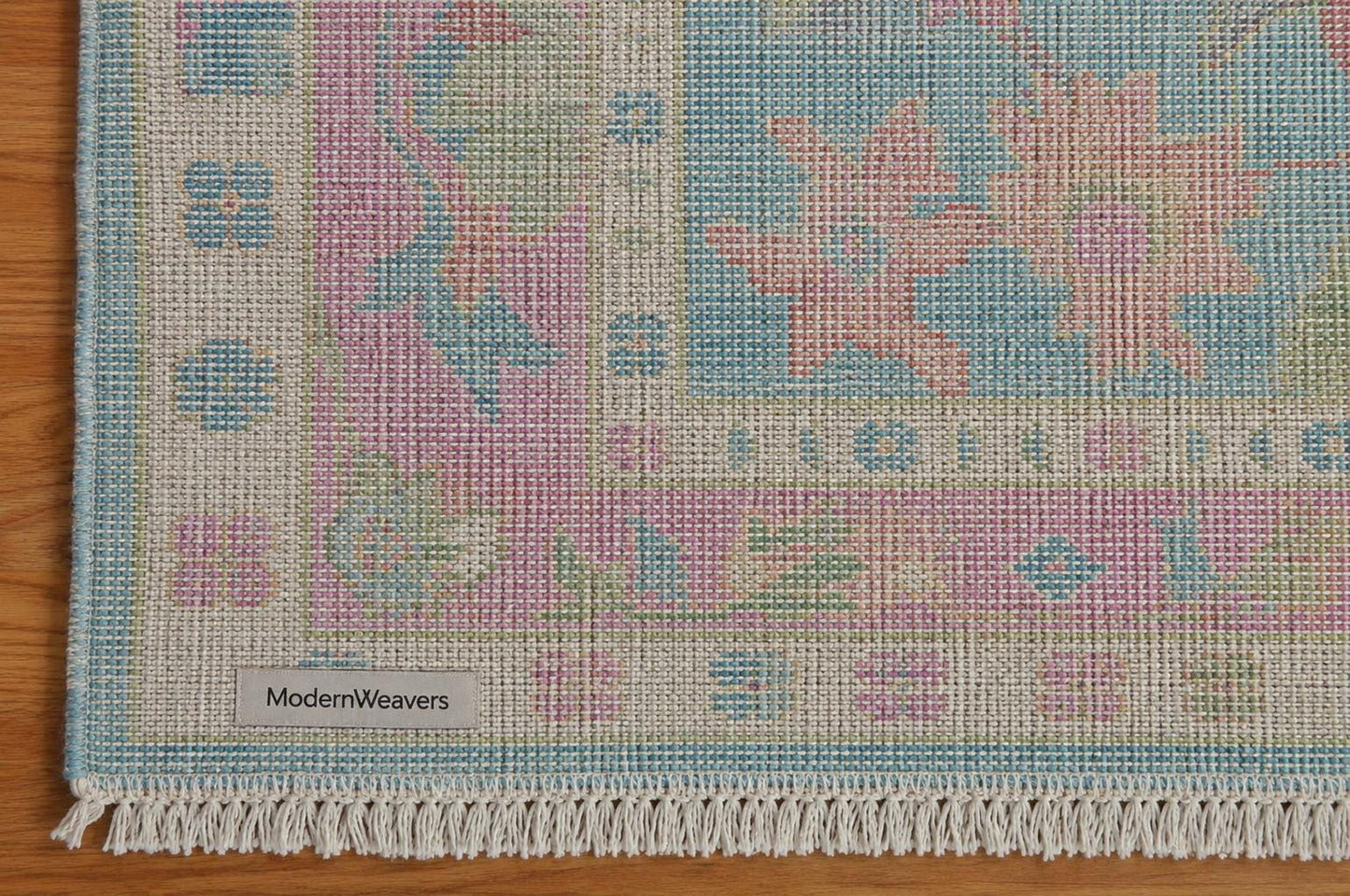 Hand Knotted Oushak Rug | Light Blue & Vibrant Pink Floral Area Rug | Wool Turkish Design Carpet | Pastel Boho Rug for Living Room