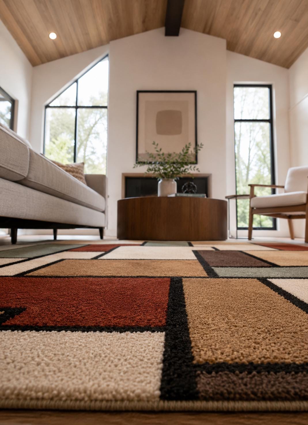 Hand-Tufted Geometric Area Rug | Mid-Century Modern Abstract Block Design | Earthy Contemporary Handcrafted Carpet by ModernWeavers