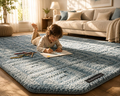 Cozy Pastel Blue Textured Hand-Tufted Rug | Minimalist Geometric Study Room Area Rug