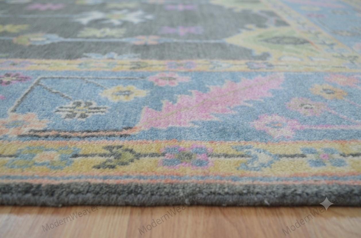 The Serana Hand-Knotted Oushak Wool Rug – 9'x12', Gray & Pastel Blue