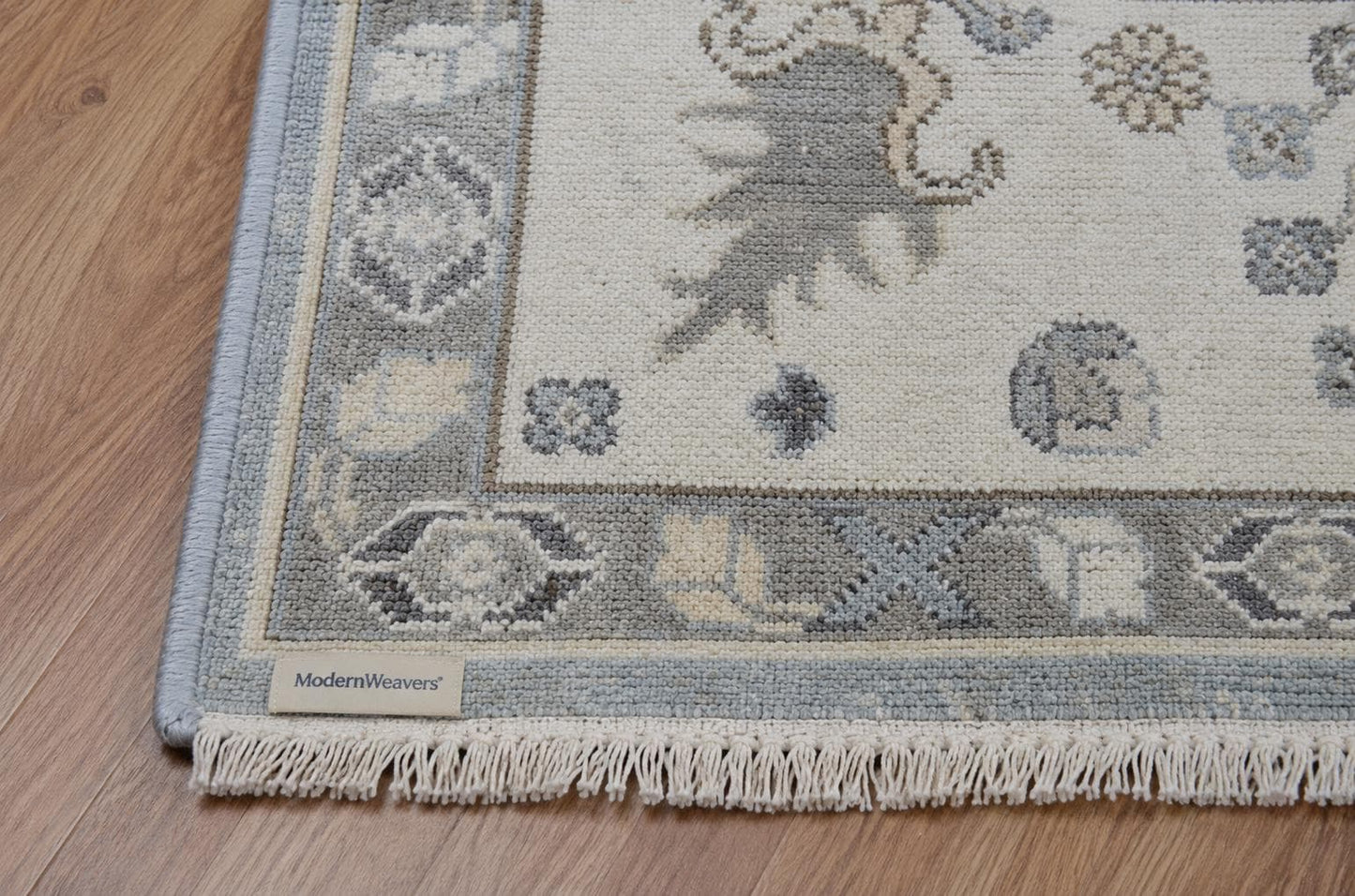 Hand Knotted Oushak Rug | Light Blue Ivory Wool Carpet 9x12