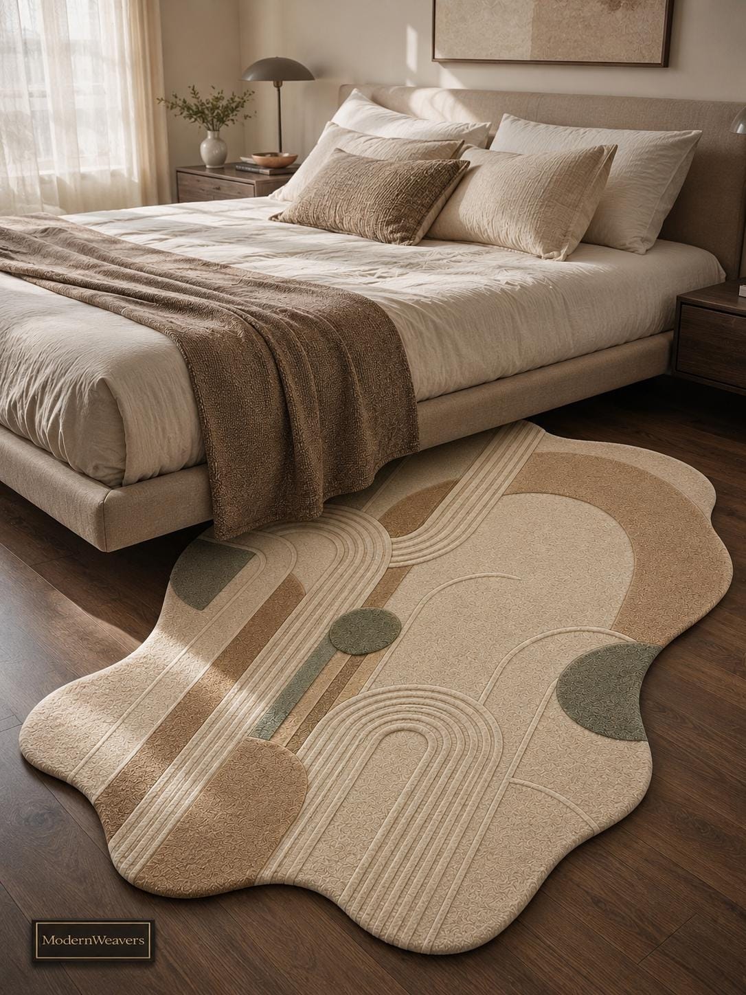 Modern Abstract Hand Tufted Rug | Neutral Geometric Arch Area Rug | Boho Earth Tone 3D Textured Carpet | Wavy Minimalist Room Decor