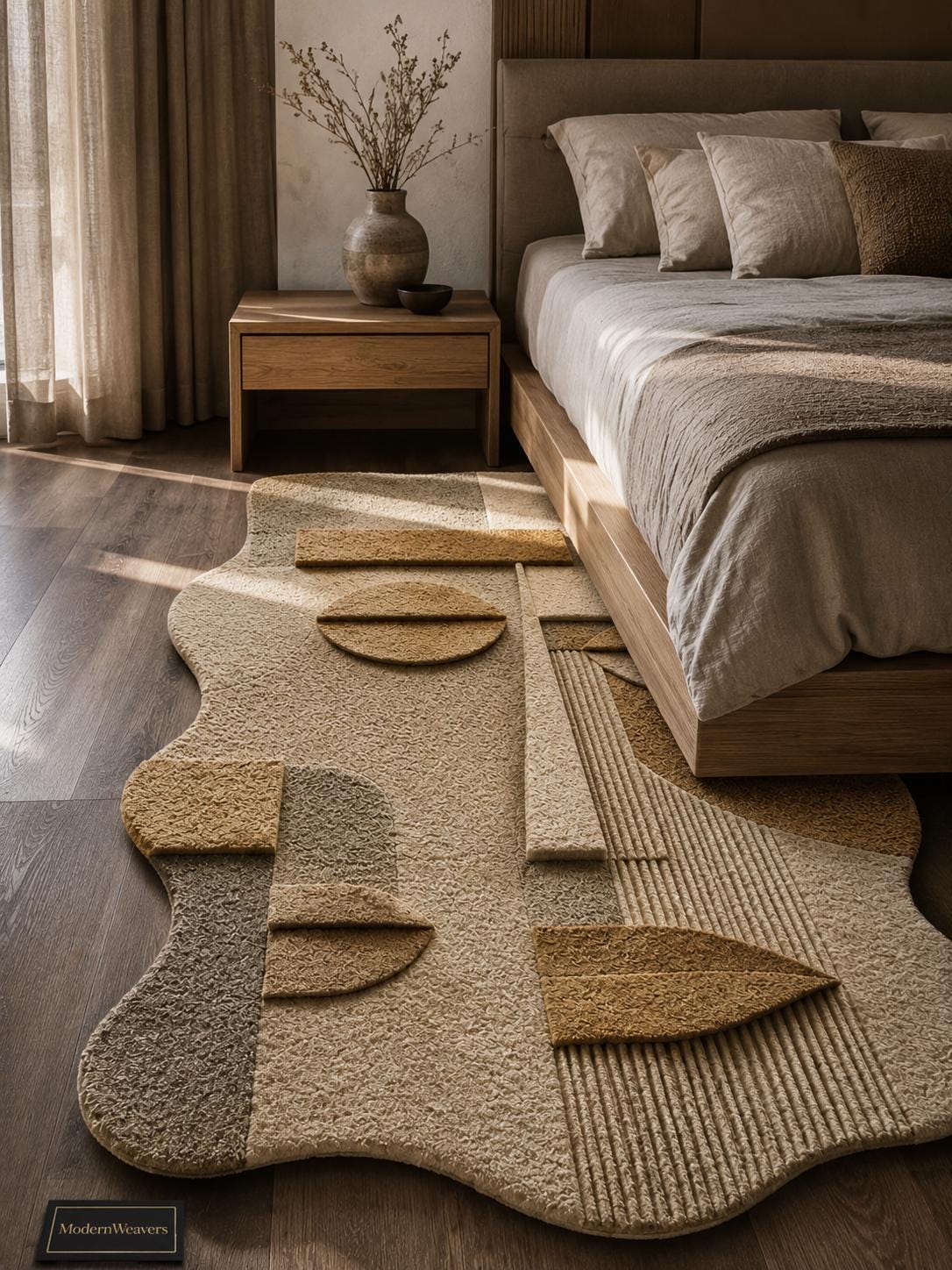 Abstract Face Hand Tufted Rug | Cubist Portrait Area Carpet | Modern Minimalist Geometric Art | Textured Neutral Statement Floor Decor
