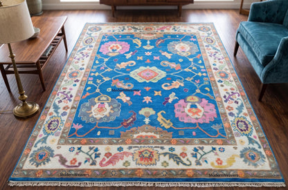 Hand-Knotted Wool Carpet, 8x10 Blue Medallion Oriental Rug