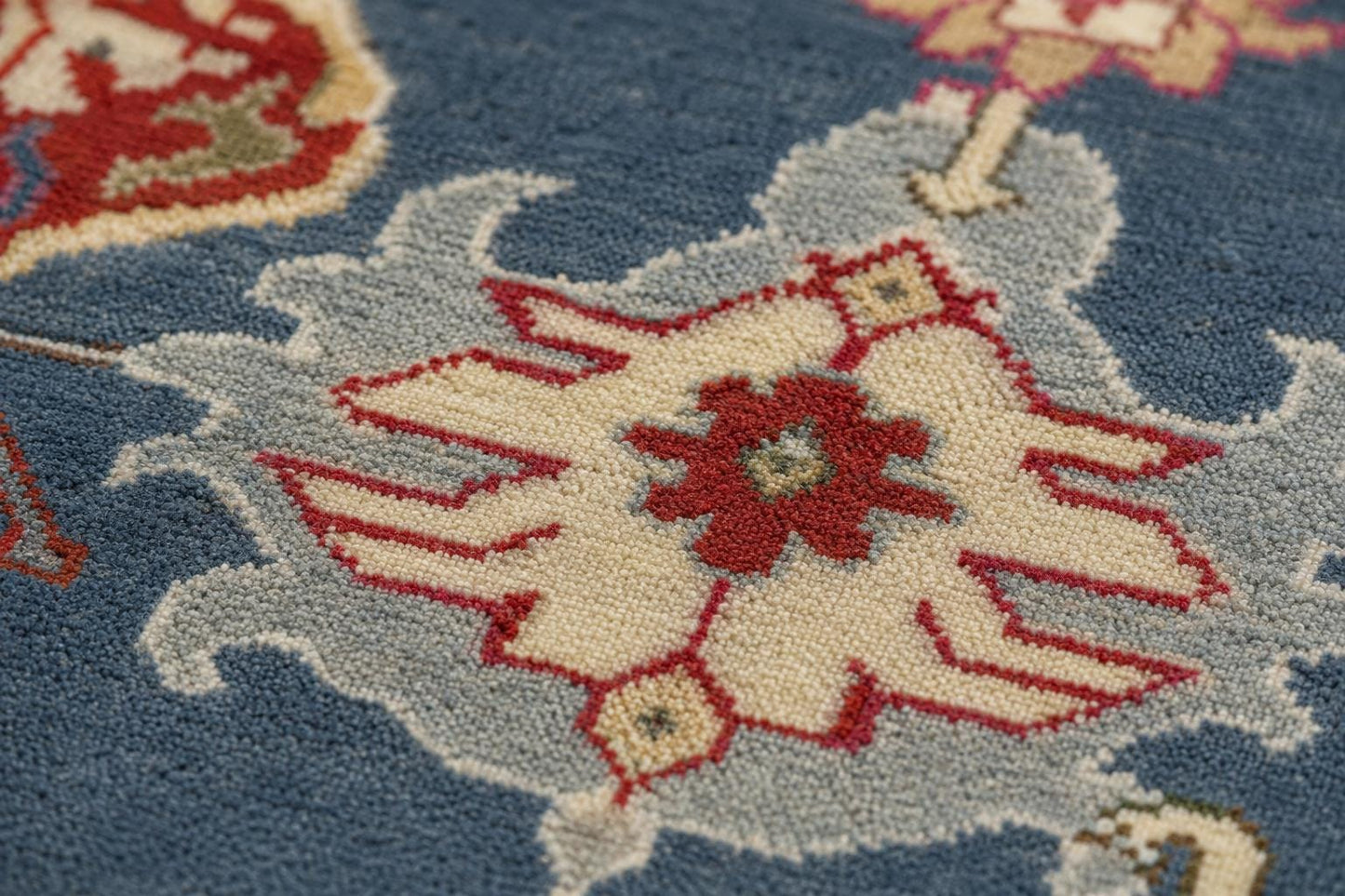 8x10 Hand Knotted Oushak Rug | Dusty Blue and Ivory Floral Wool Area Rug | Pastel Botanical Palmettes | Artisanal Carpet by ModernWeavers