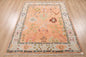 ModernWeavers Hand-Knotted Wool Area Rug | 8x10 Peach & Pastel Blue Tribal Oushak Style Carpet | Natural Wool Artisan Rug for Living Room