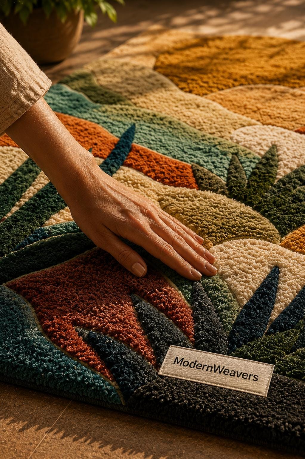 3D Abstract Desert Landscape Rug | Hand-Tufted Sunset Botanical Carpet | Southwestern Boho Decor
