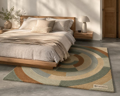 Retro Boho Concentric Ring Rug | Plush Hand-Tufted Modernist Floor Covering | Custom Size Area Rug for Living Room, Bedroom & office rug.