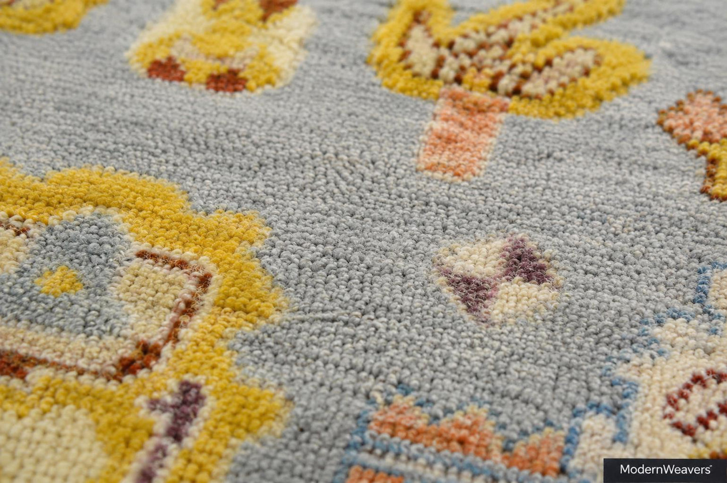 Hand Knotted Oushak Rug | Light Blue & Yellow Floral Geometric Area Rug | Muted Pastel Traditional Wool Carpet for Living Room, Bedroom